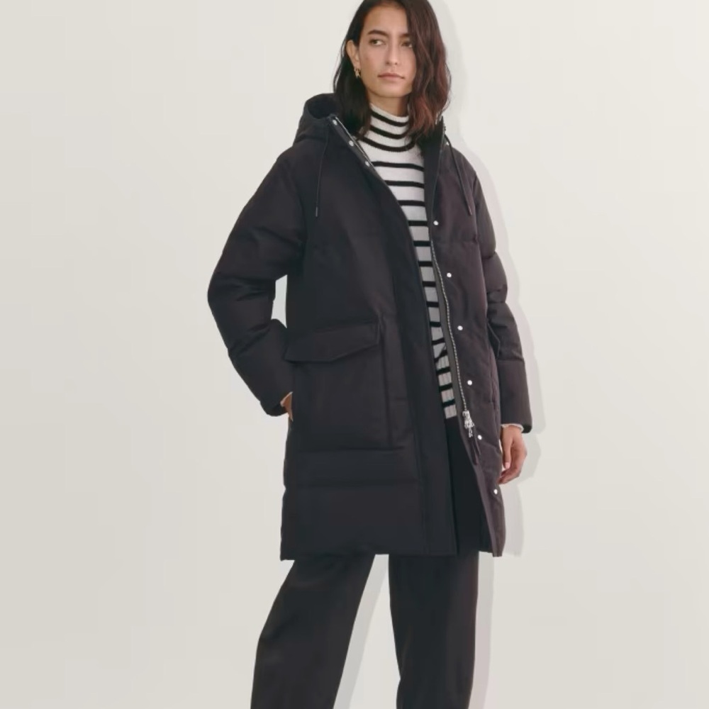 NEW Everlane Renew Long Black Puffer Coat w Hood S - Picture 2 of 16